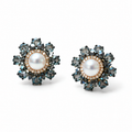 Pearl & Gray Crystal Starburst Stud Earrings – Elegant Bridal Jewelry