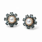 Pearl & Gray Crystal Starburst Stud Earrings – Elegant Bridal Jewelry