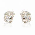 White Floral Crystal Cluster Stud Earrings – Delicate Pearl Bridal Jewelry