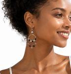 Bohemian Black & Purple Crystal Chandelier Drop Earrings – Gold Tassel Statement Jewelry