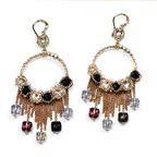 Bohemian Black & Purple Crystal Chandelier Drop Earrings – Gold Tassel Statement Jewelry