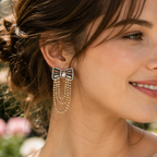 Crystal Bow & Gold Chain Drop Earrings