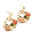 Pink Stone & Pearl Floral Hoop Earrings – Colorful Natural Gem Jewelry