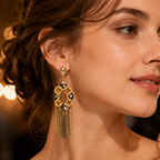 Gold & Smoke Crystal Tassel Drop Earrings – Glamorous Chain Fringe Jewelry