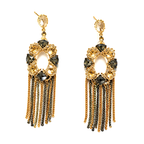 Gold & Smoke Crystal Tassel Drop Earrings – Glamorous Chain Fringe Jewelry