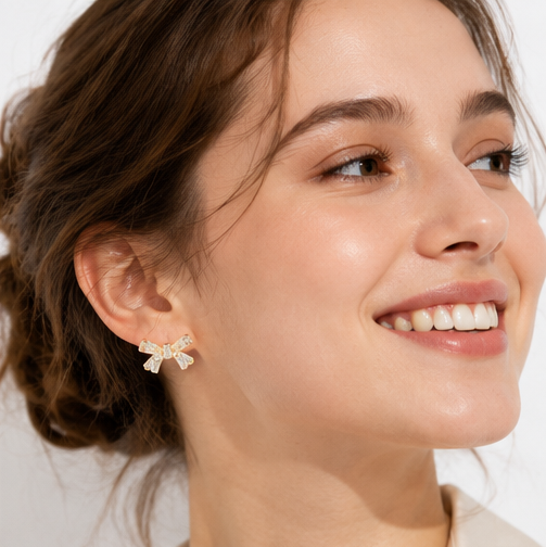 Iridescent Crystal Bow Stud Earrings – Delicate Aurora Bridal Jewelry