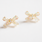 Iridescent Crystal Bow Stud Earrings – Delicate Aurora Bridal Jewelry