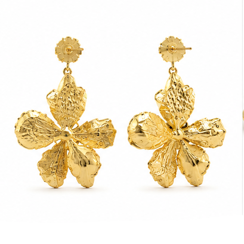Gold Baroque Pearl Flower Drop Earrings – Luxury Statement Floral Jewelry
