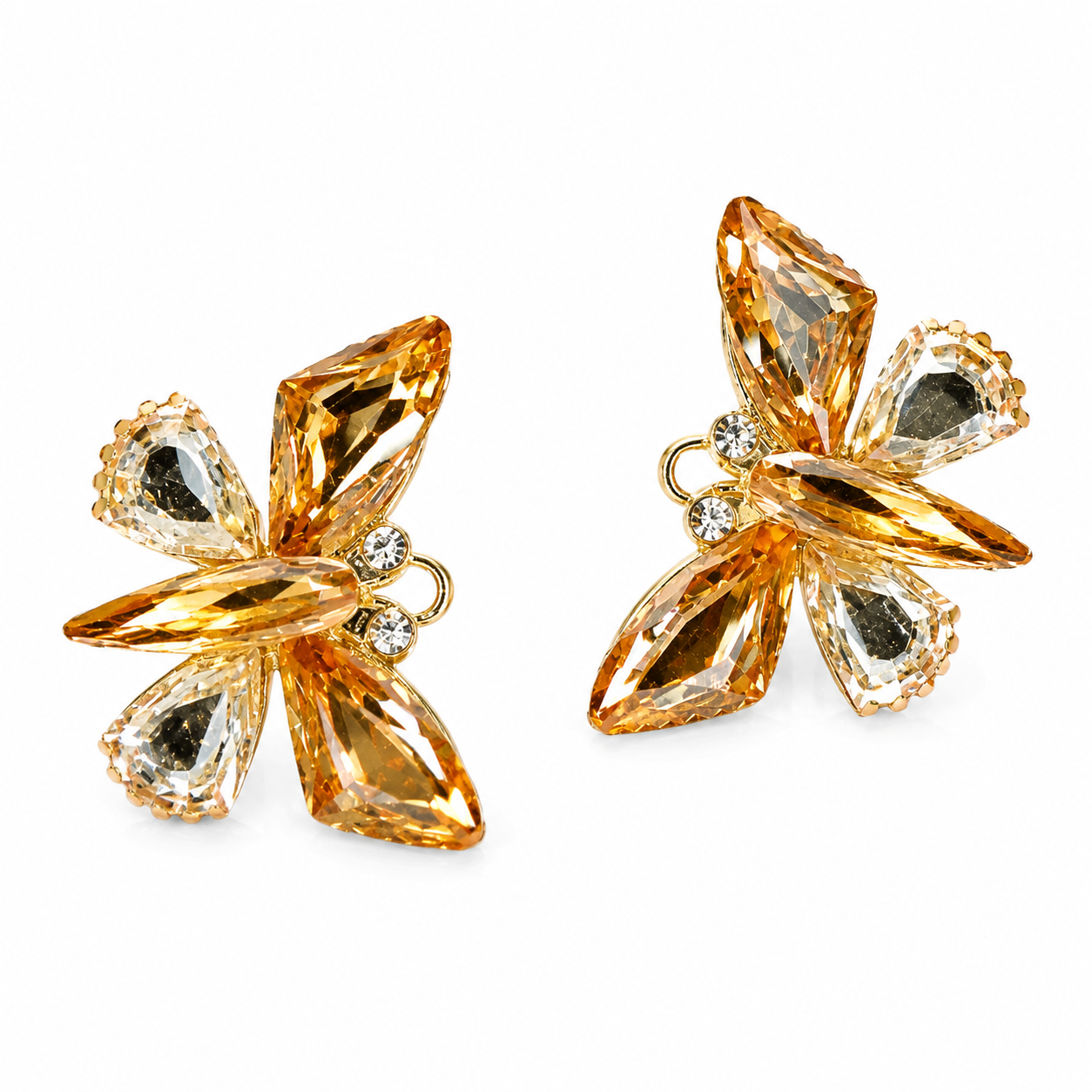Gold-Tone Citrine Crystal Butterfly Stud Earrings