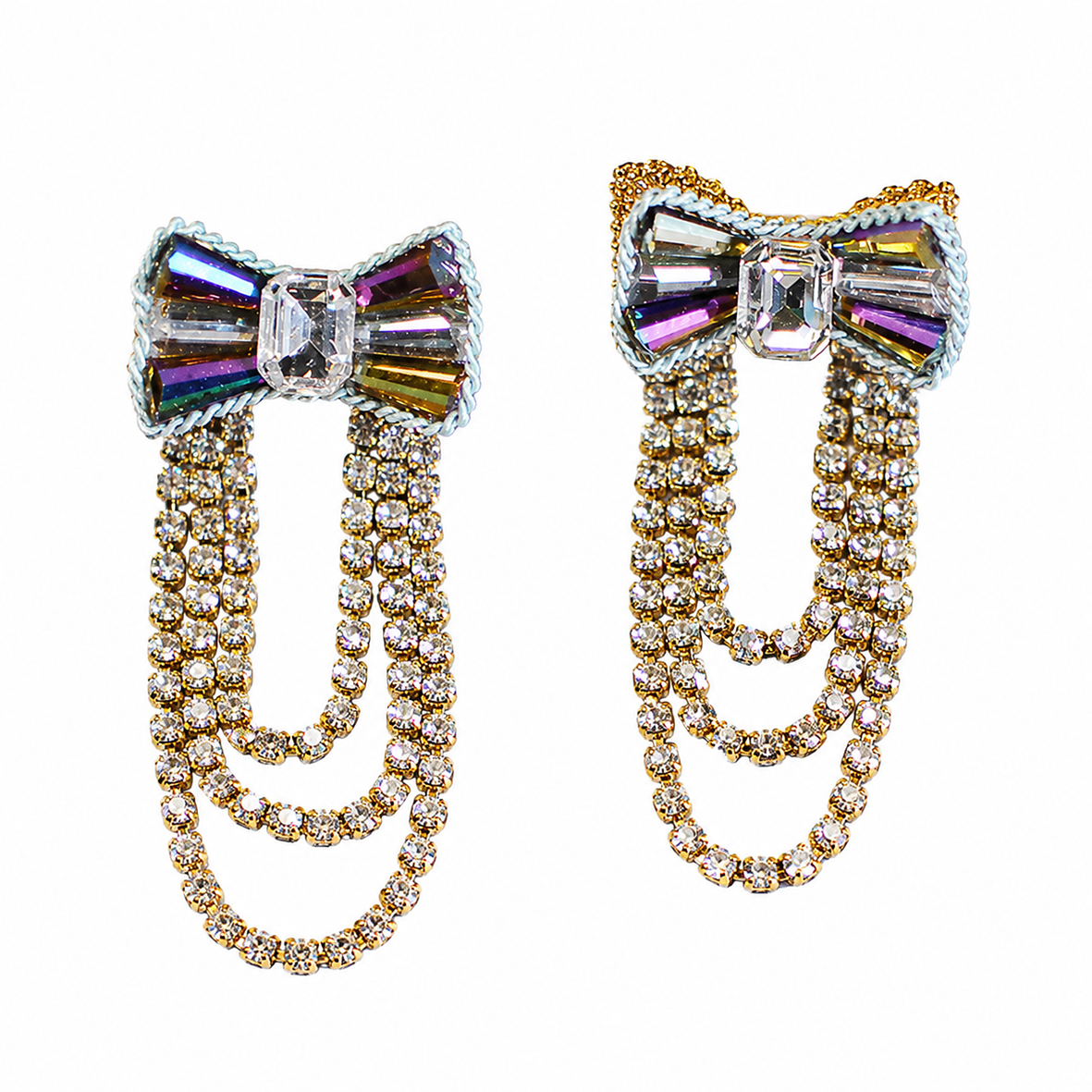 Crystal Bow & Gold Chain Drop Earrings