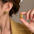 Gold-Tone Textured Weave Design Statement Earrings