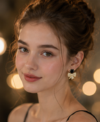 Gold-Tone Black Heart & Crystal Bow Stud Earrings