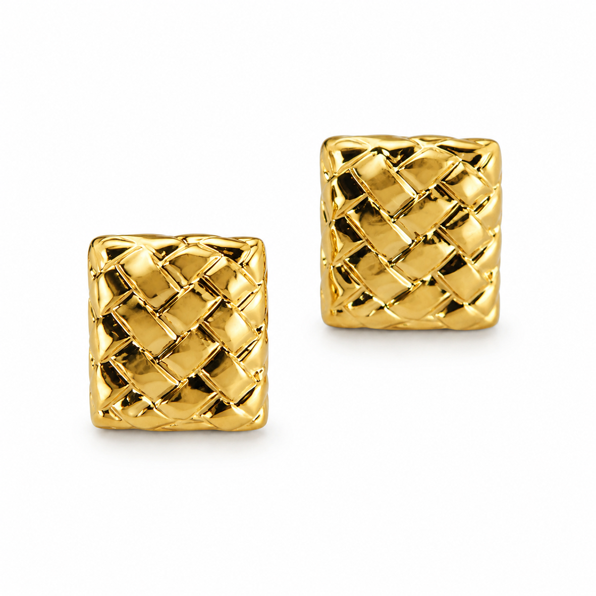 Gold-Tone Textured Weave Design Statement Earrings
