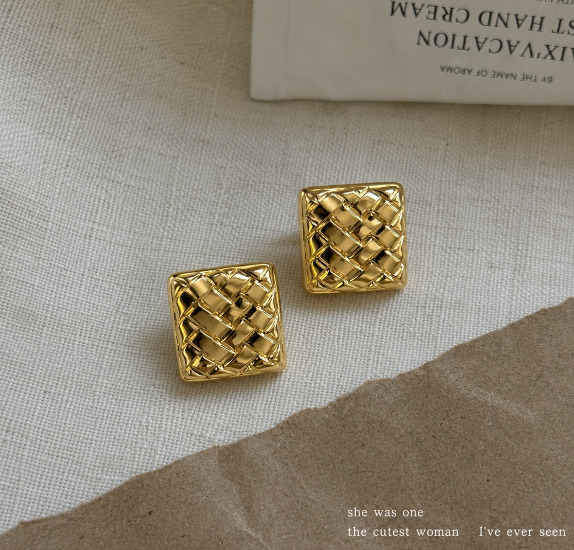 Gold-Tone Textured Weave Design Statement Earrings