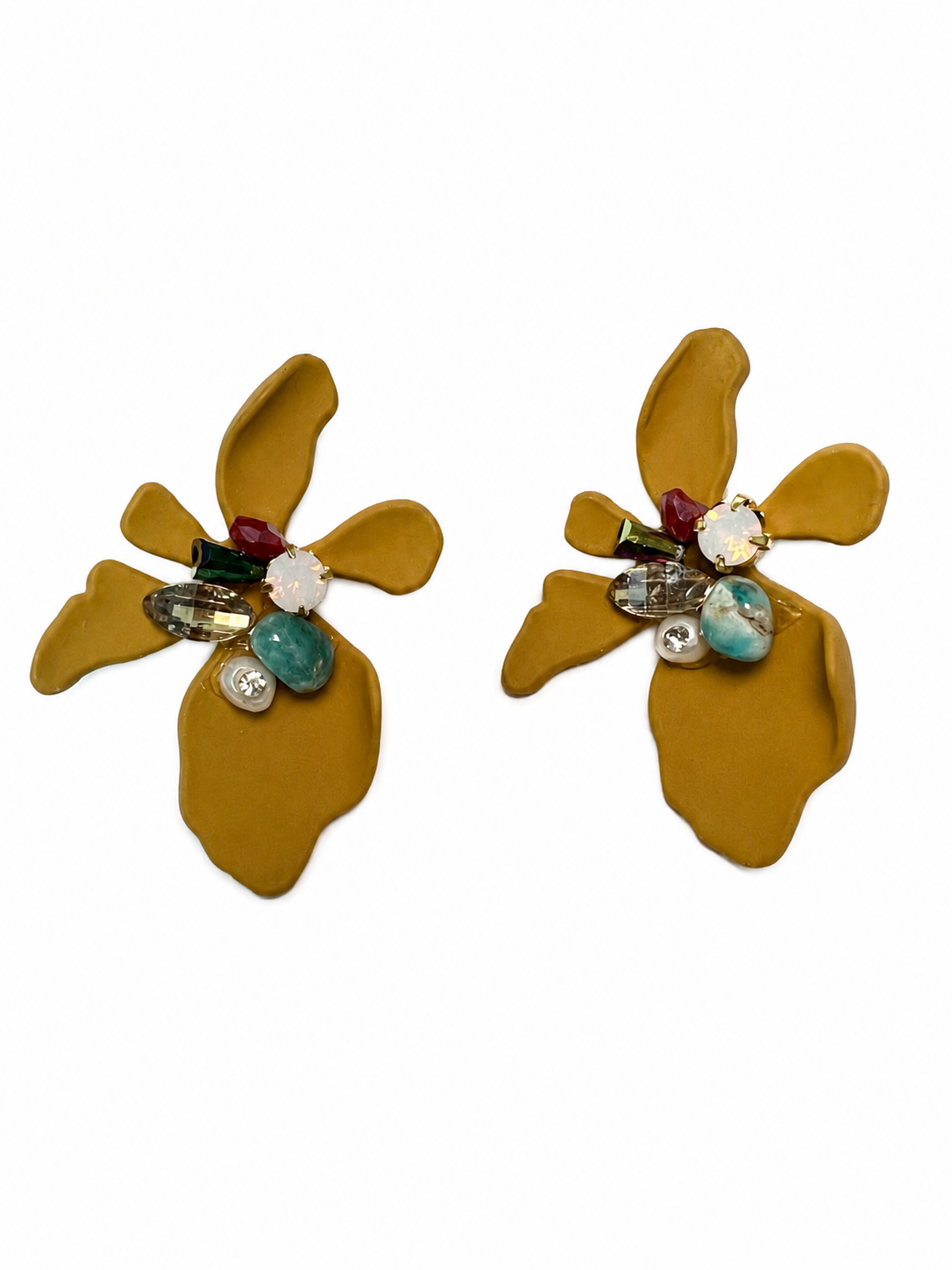 Mustard Yellow Flower Stud Earrings – Colorful Crystal Statement Jewelry
