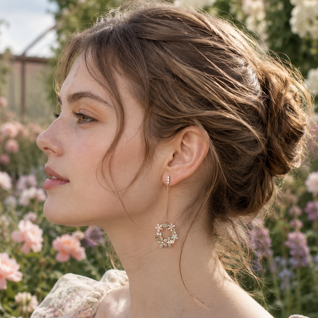 Pastel Floral Wreath Drop Earrings – Delicate Crystal Garden Jewelry