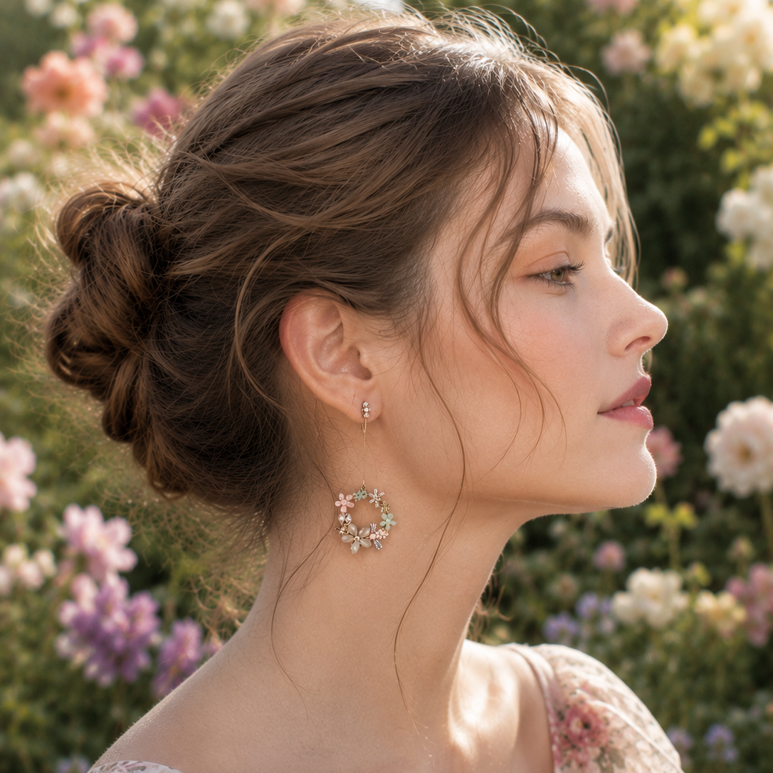 Pastel Floral Wreath Drop Earrings – Delicate Crystal Garden Jewelry