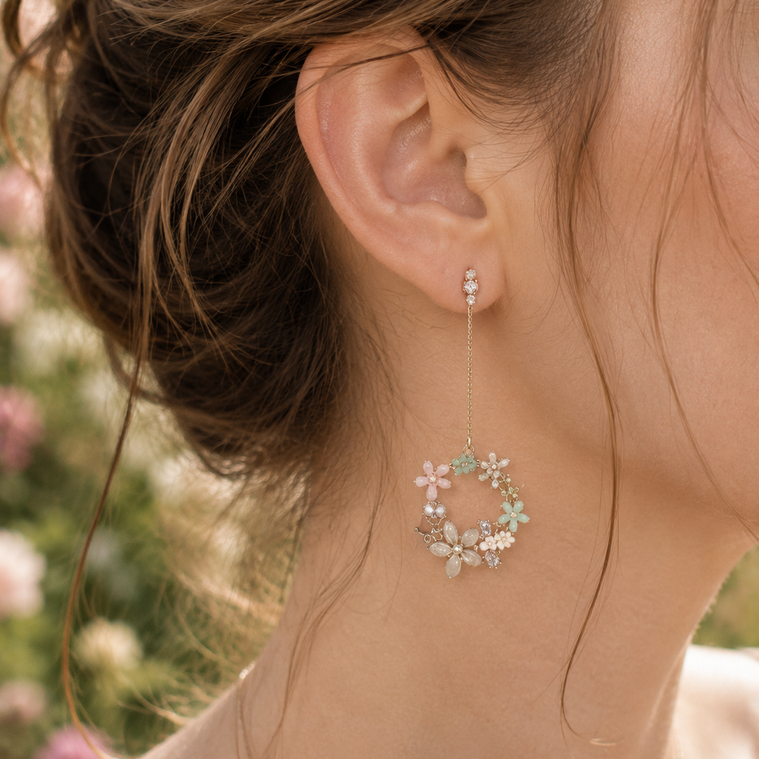 Pastel Floral Wreath Drop Earrings – Delicate Crystal Garden Jewelry