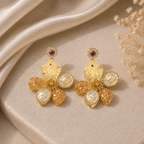 Gold Baroque Pearl Flower Drop Earrings – Luxury Statement Floral Jewelry