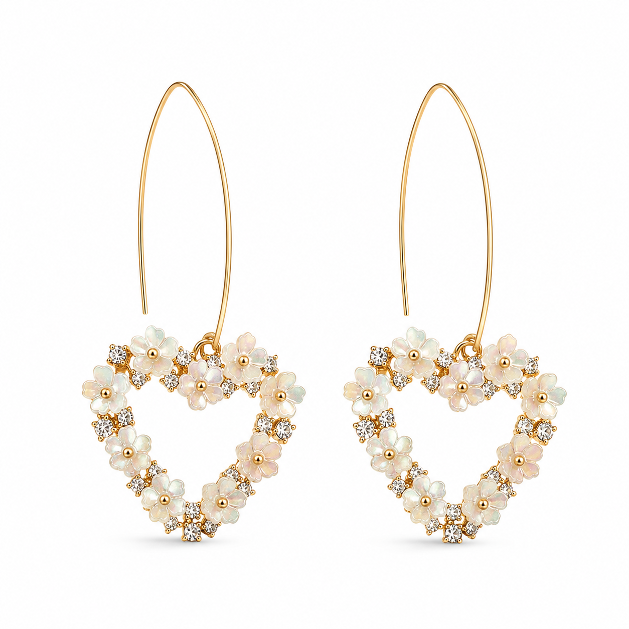 Pearl Floral Heart Hoop Earrings – Romantic Bridal Wire Jewelry