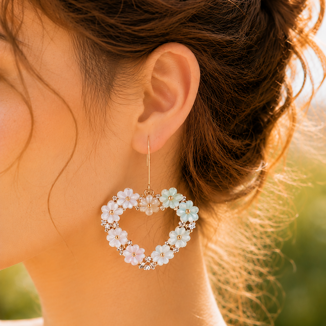 Pearl Floral Heart Hoop Earrings – Romantic Bridal Wire Jewelry