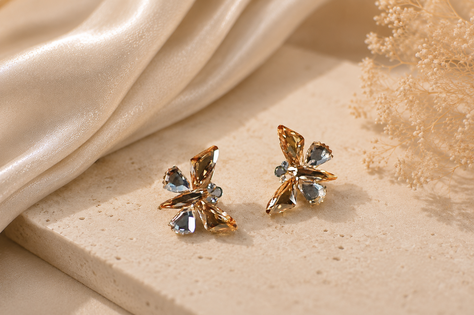 Gold-Tone Citrine Crystal Butterfly Stud Earrings