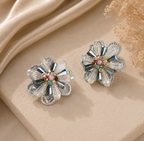 Aurora Crystal Flower Stud Earrings– Iridescent Colorful Floral Jewelry