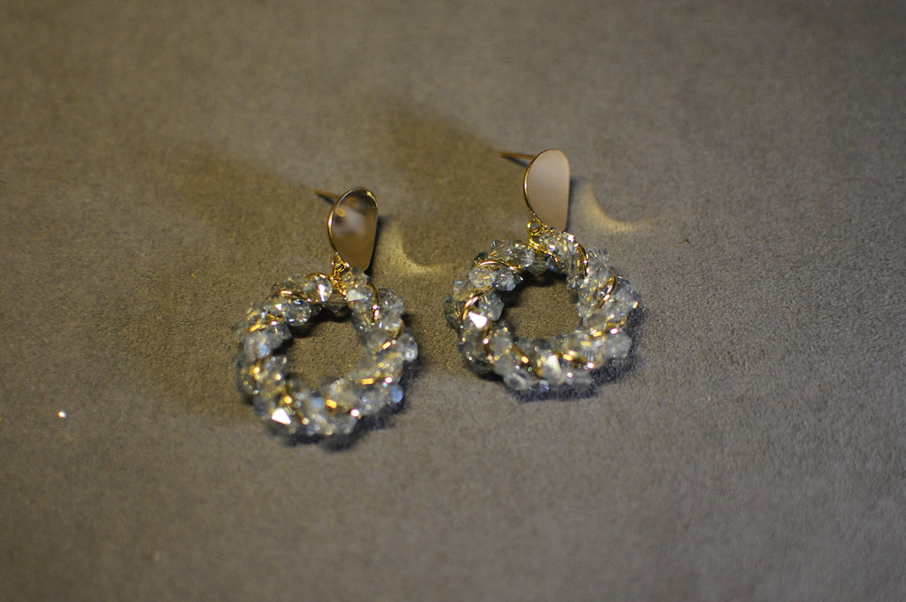 Sparkling earrings/Ice Blue Crystal Wreath Drop Earrings