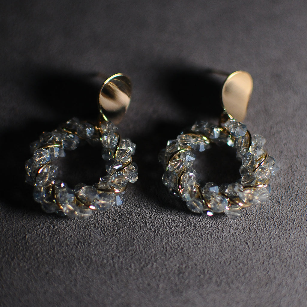 Sparkling earrings/Ice Blue Crystal Wreath Drop Earrings