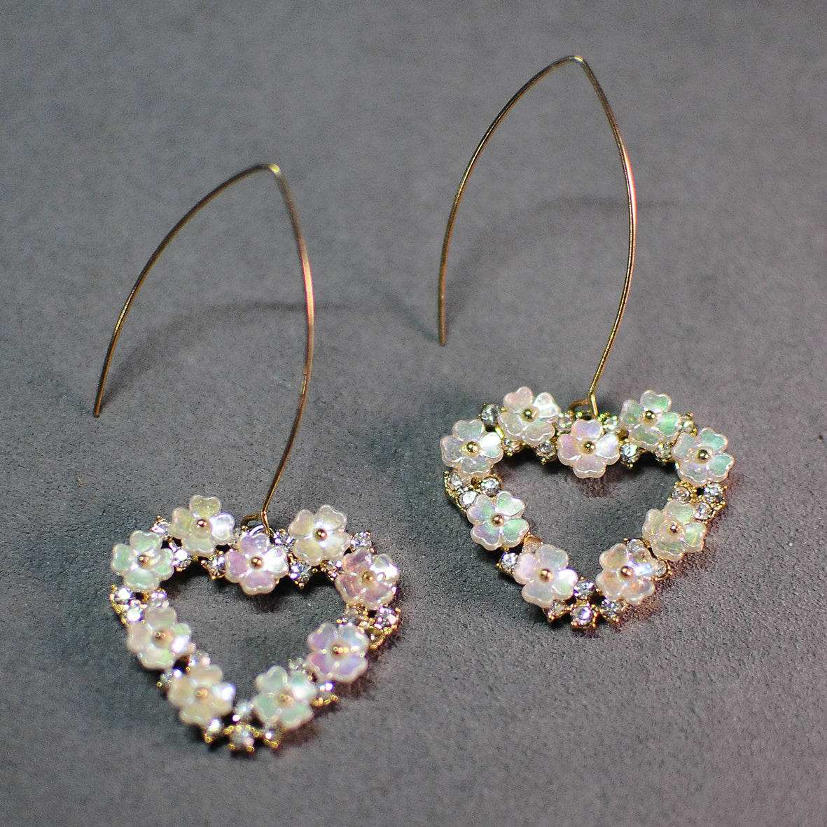 Pearl Floral Heart Hoop Earrings – Romantic Bridal Wire Jewelry