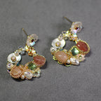 Pink Stone & Pearl Floral Hoop Earrings – Colorful Natural Gem Jewelry