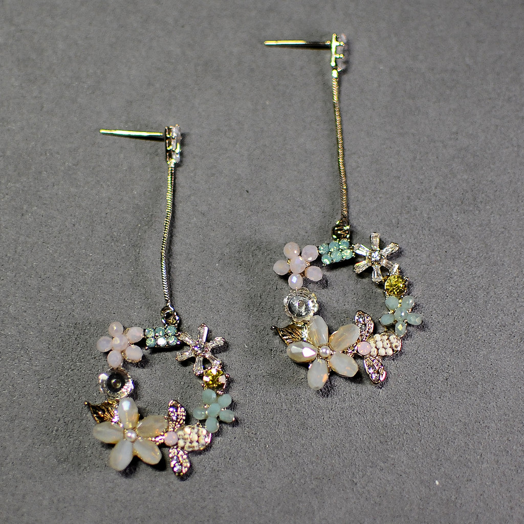 Pastel Floral Wreath Drop Earrings – Delicate Crystal Garden Jewelry