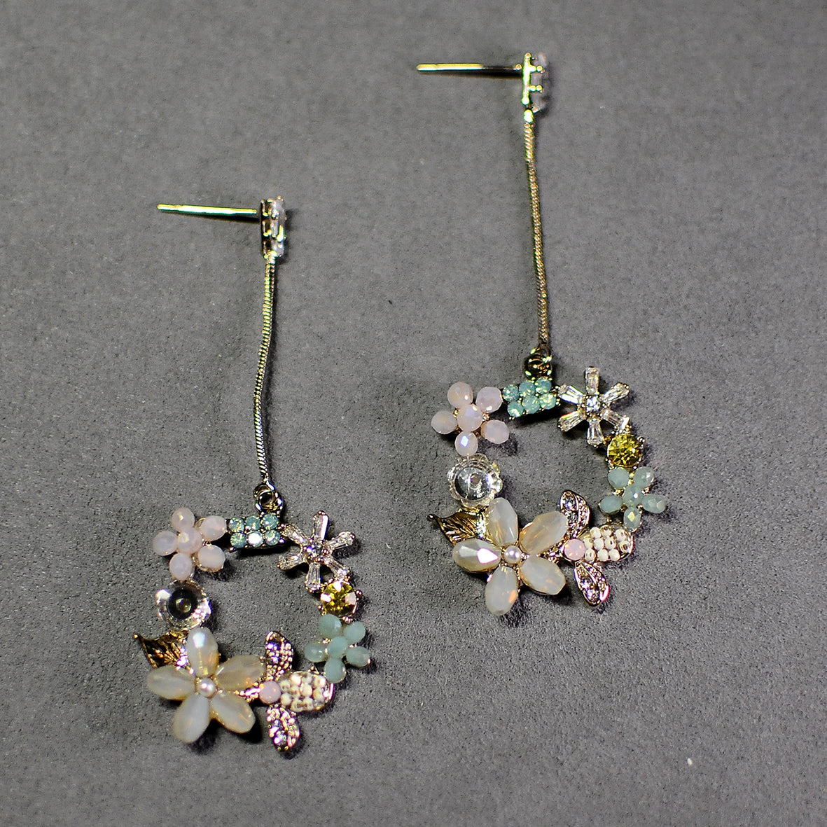 Pastel Floral Wreath Drop Earrings – Delicate Crystal Garden Jewelry