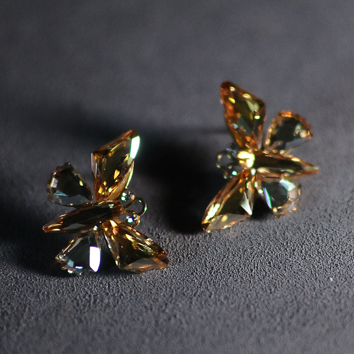 Gold-Tone Citrine Crystal Butterfly Stud Earrings