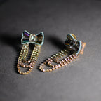Crystal Bow & Gold Chain Drop Earrings