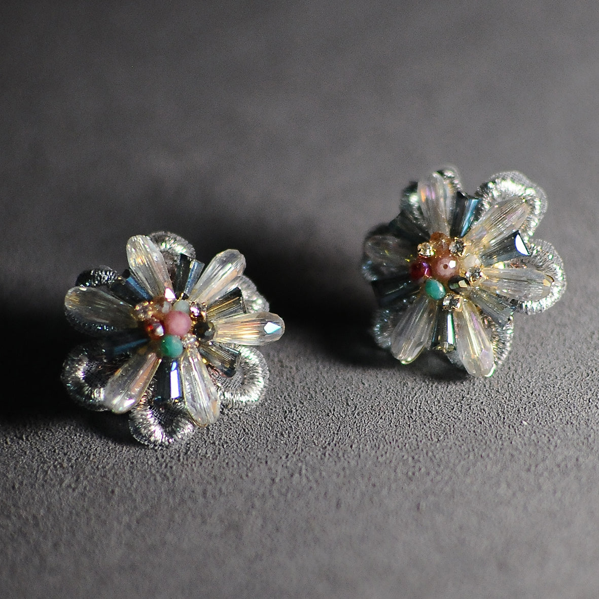Aurora Crystal Flower Stud Earrings– Iridescent Colorful Floral Jewelry