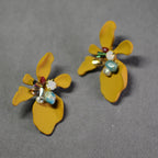 Mustard Yellow Flower Stud Earrings – Colorful Crystal Statement Jewelry
