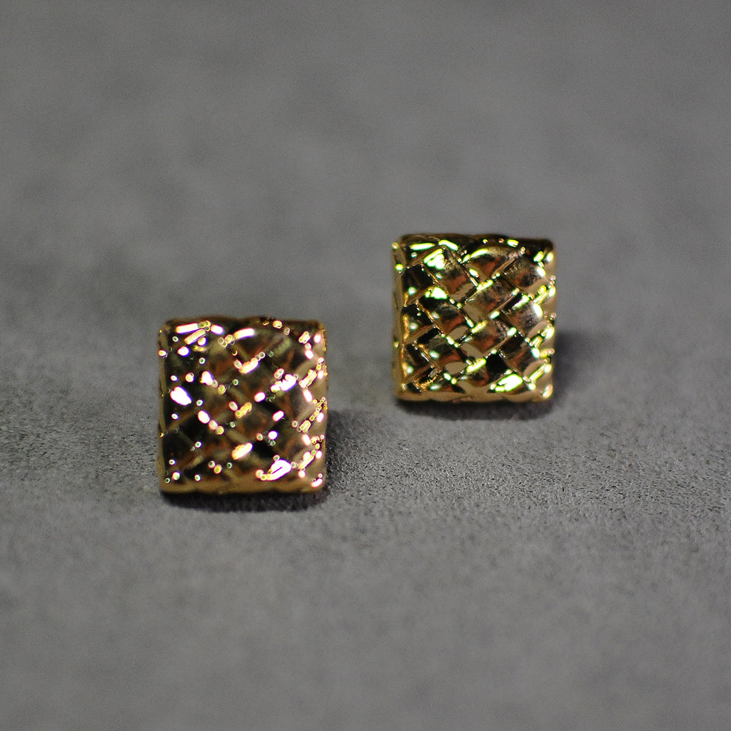 Gold-Tone Textured Weave Design Statement Earrings
