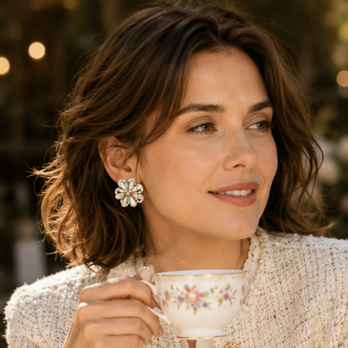 Aurora Crystal Flower Stud Earrings– Iridescent Colorful Floral Jewelry