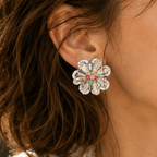 Aurora Crystal Flower Stud Earrings– Iridescent Colorful Floral Jewelry