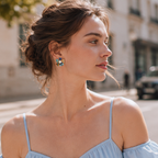 Blue Crystal & Pearl Flower Stud Earrings – Colorful Boho Statement Jewelry