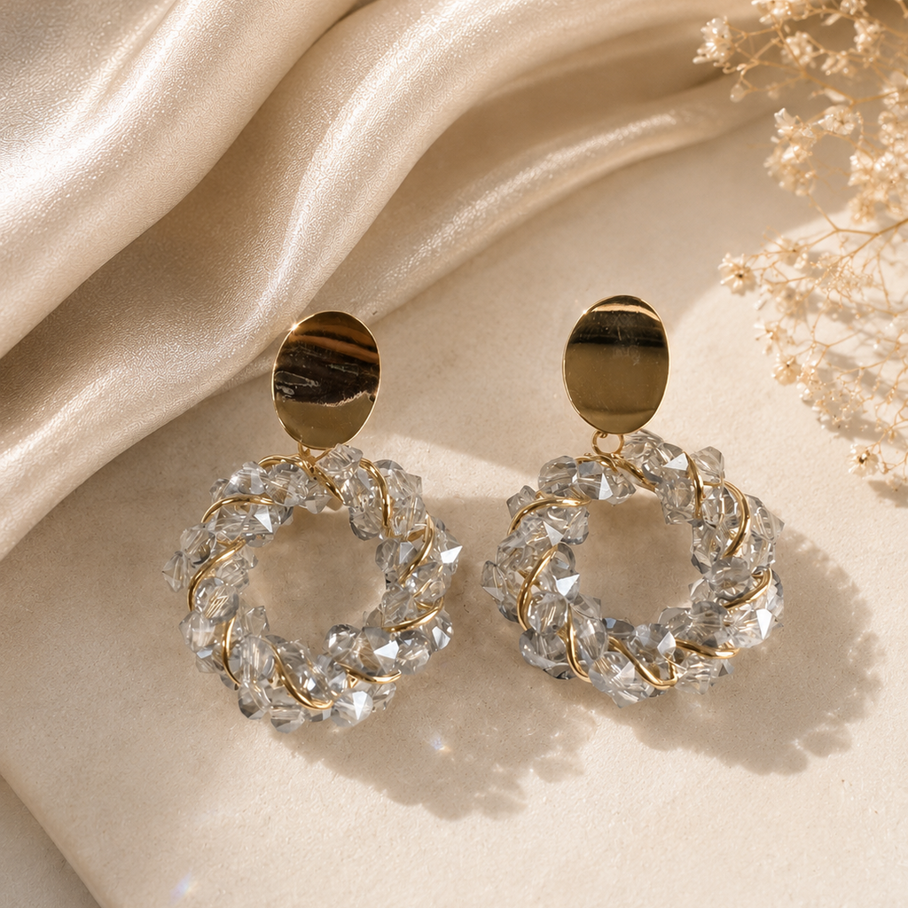 Sparkling earrings/Ice Blue Crystal Wreath Drop Earrings