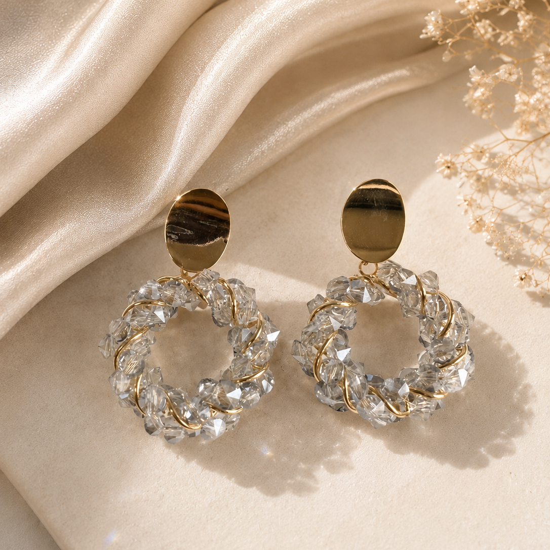 Sparkling earrings/Ice Blue Crystal Wreath Drop Earrings