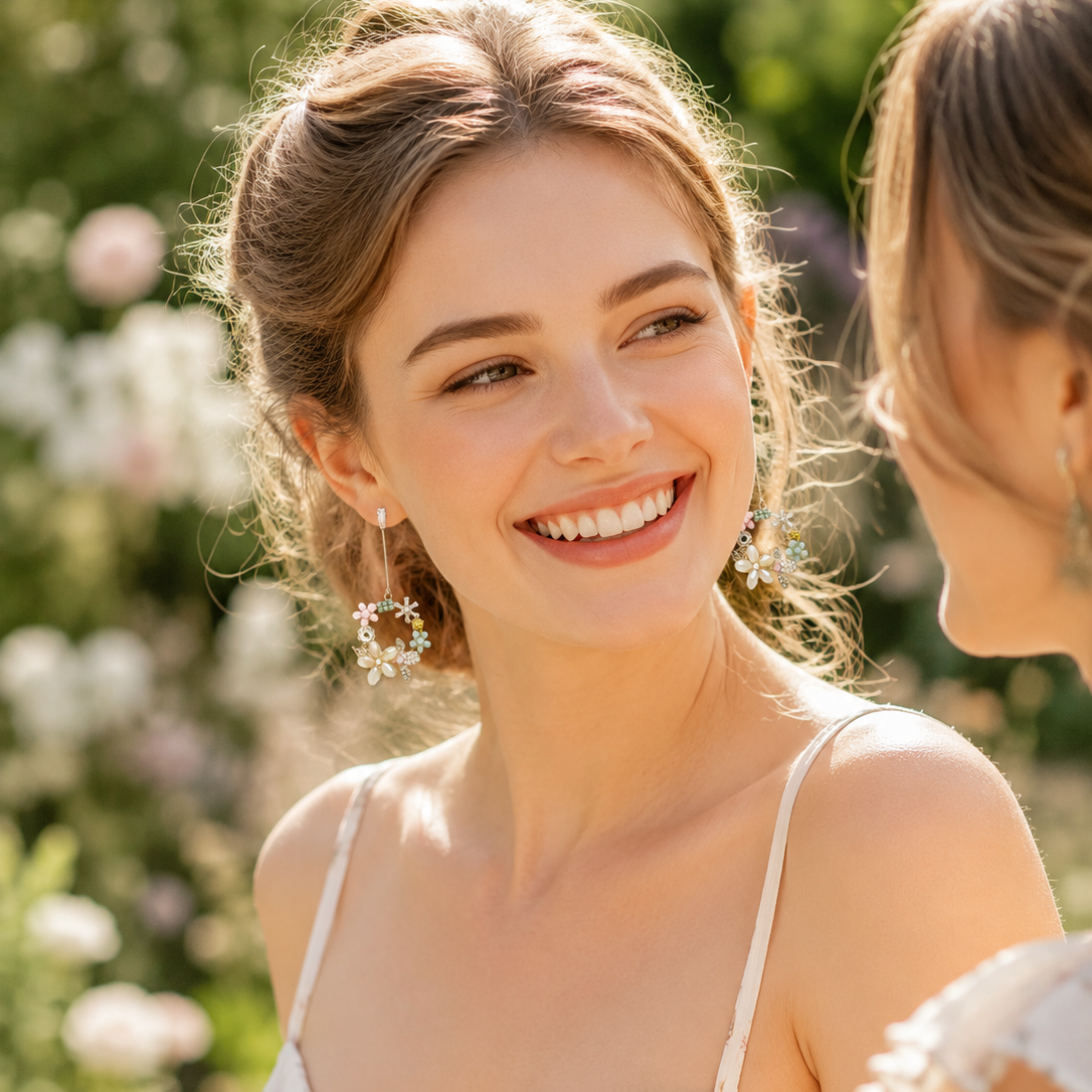 Pastel Floral Wreath Drop Earrings – Delicate Crystal Garden Jewelry