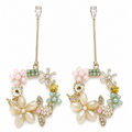 Pastel Floral Wreath Drop Earrings – Delicate Crystal Garden Jewelry