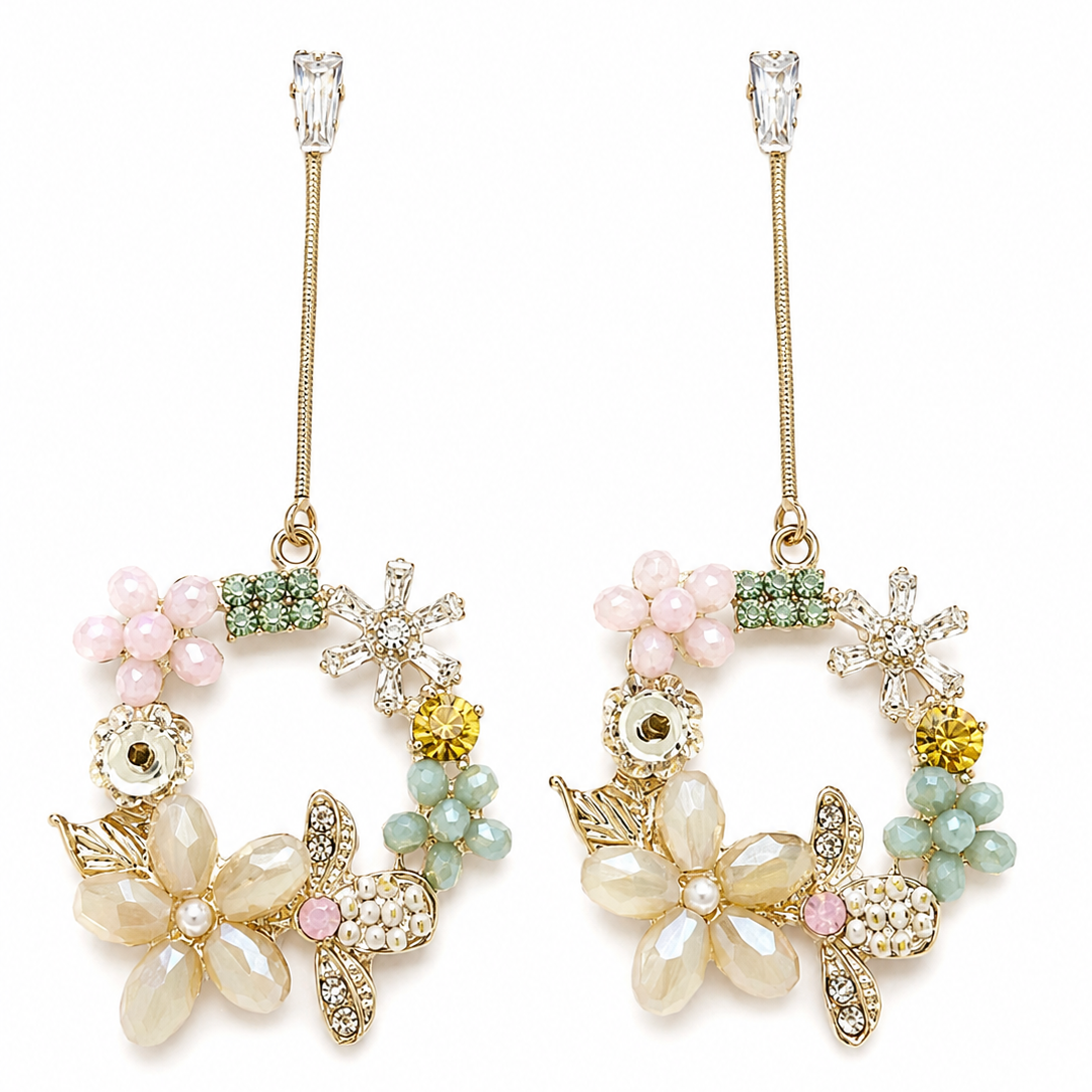 Pastel Floral Wreath Drop Earrings – Delicate Crystal Garden Jewelry